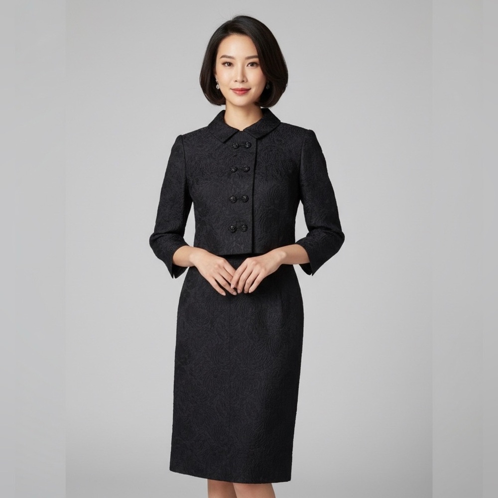 VINTAGE 2-pc Black MOD Dress Suit Jacket Elegant SMALL 0/2 BONWIT TELLER